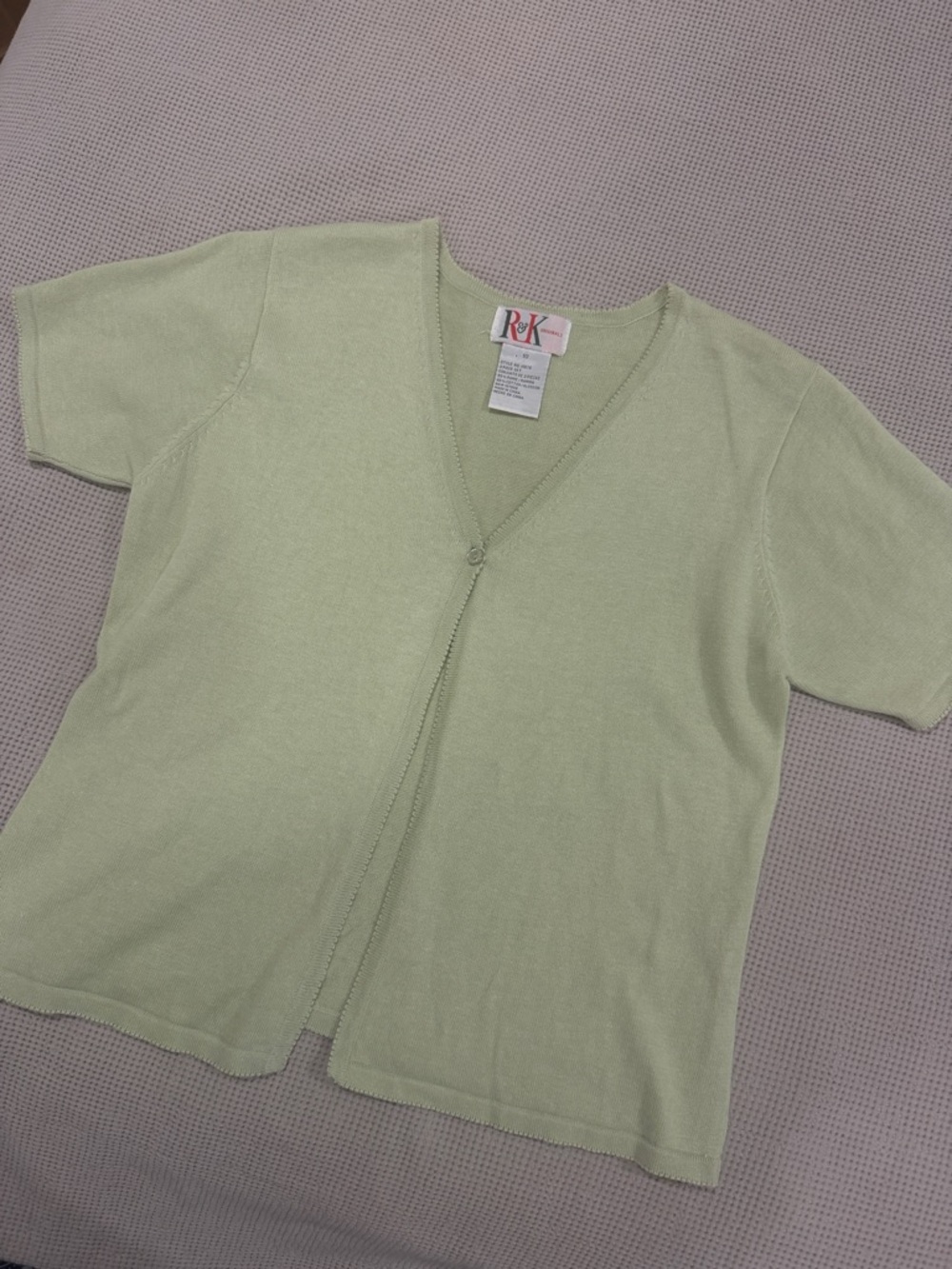 R&K Light Green Short Sleeve V-Neck Knit Cardigan